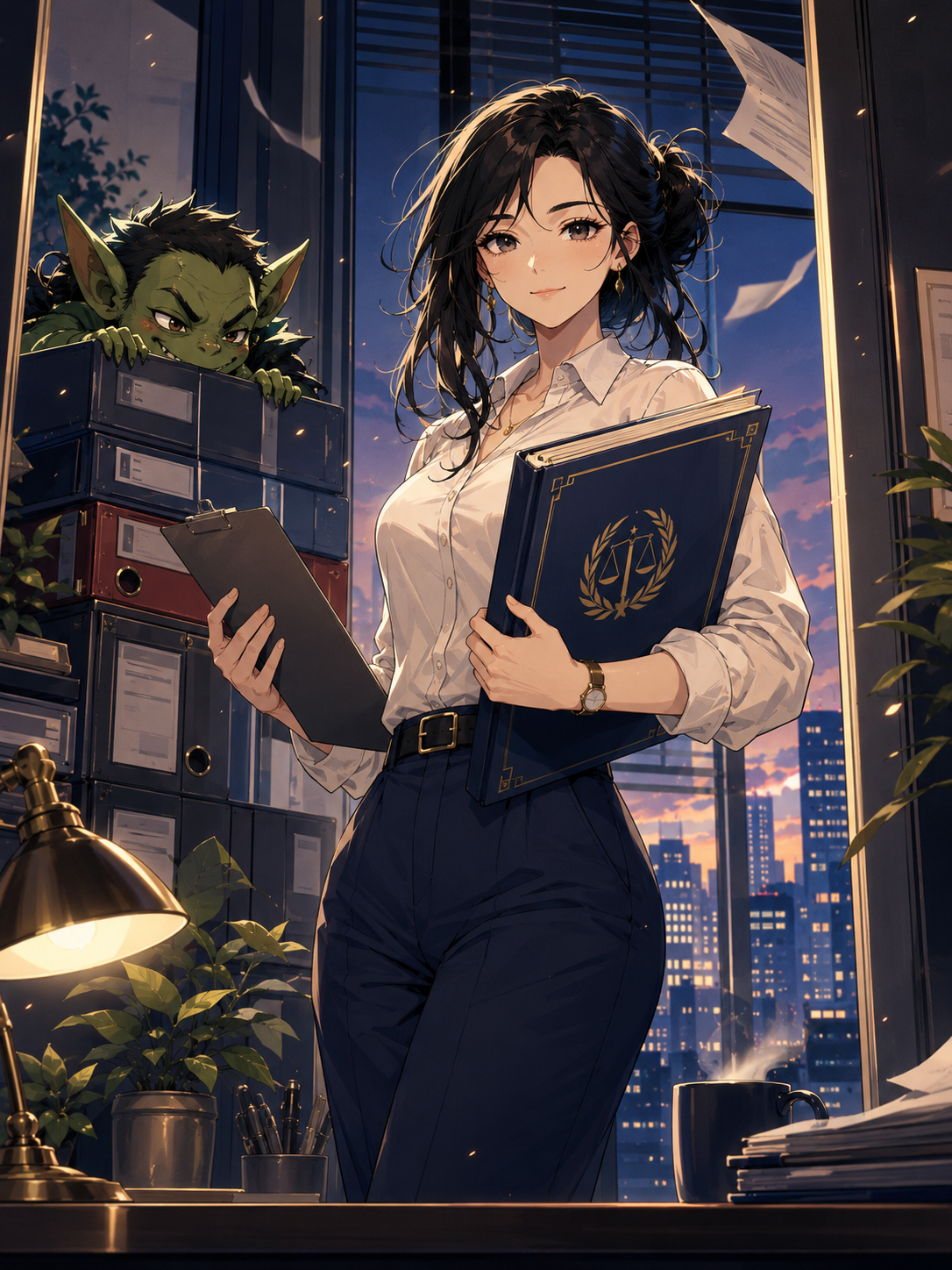 Manga-style employee handbook cover art with Hana Resources and Policy Goblin