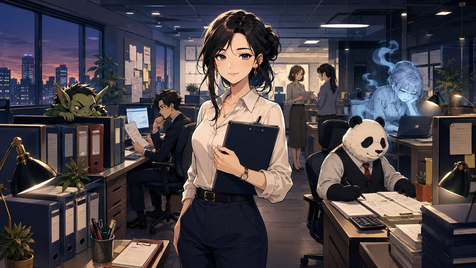 Wide HR Daily office newsroom with HR characters and desks
